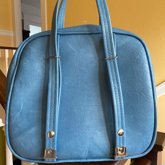 🔵 Vintage Pam Am Like Blue faux leather travel carry-on bag 🧳 made in 🇨🇦 - Picture 10 of 12